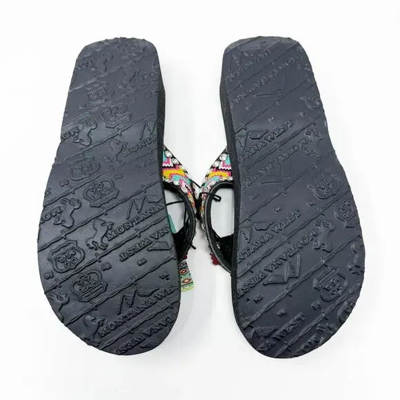 NWT Montana West Black/Multicolor Chunky Flipflops with Rhinestones Cross Detail - Picture 8 of 9